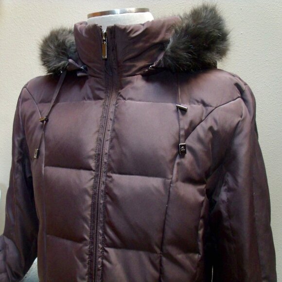 MICHAEL by Michael Kors Long Down Puffer Jacket Faux Fur Hood Sz LG - Picture 11 of 15
